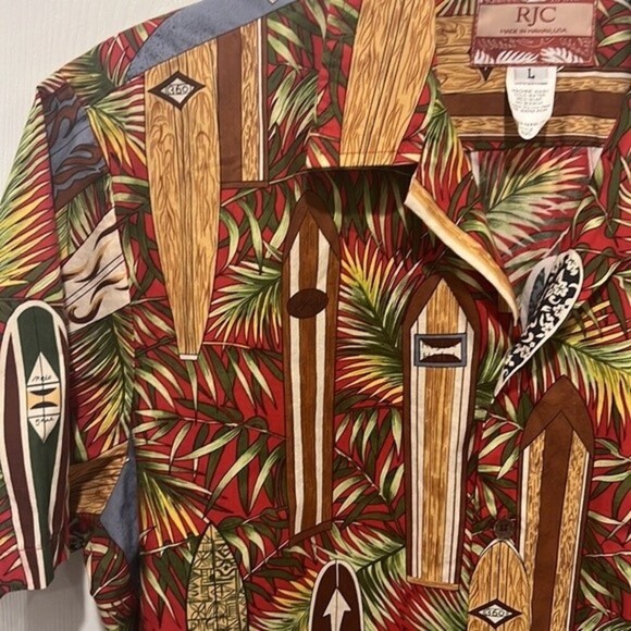 RJC short sleeve cotton button down Hawaiian shirt size Large - Picture 3 of 6